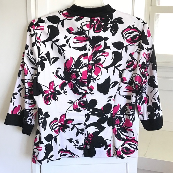 DANA KAY Open Front Cardigan Jacket Cotton Floral Black Pink Womens Plus Size 14 - Picture 6 of 16